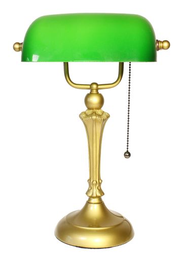 82900-Green Blown Glass Banker Lamp with Bright Gold Finish Base