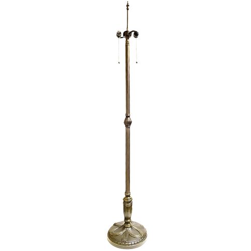 85004- Romanesque Floor Metal Lamp Base, Dark Antique Bronze Finish W/Gold Highlts, 62" Tall