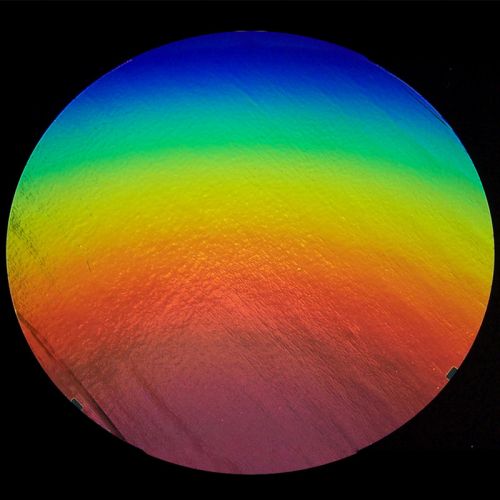 DC858C-CBS Thin Dichroic Rainbow 1 On Black 4"x4.75" - 90 COE