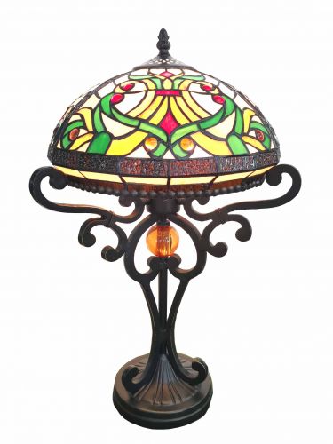 83140-Cordelia Stained Glass Lamp with Satin Bronze Finish Base