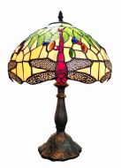 83112-Dragonfly Stained Glass Lamp with Satin Bronze Finish Base