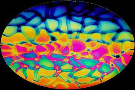 DC894A-CBS Thin Dichroic Rainbow 2 On Black Cool Lava 16"x19" - 90 COE