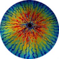 DC915A- CBS Thin Dichroic Candy Apple Red Target Rainbow On Black Voltage 16"x19" - 90 COE