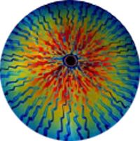DC915A- CBS Thin Dichroic Candy Apple Red Target Rainbow On Black Voltage 16"x19" - 90 COE