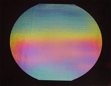 DC934A-CBS Thin Dichroic Rainbow 1 On Clear Squares 19" Rd.- 90 COE