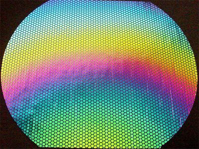 DC944C-CBS Thin Dichroic Rainbow 1 On Clear Honeycomb 4"x4.75" - 90 COE